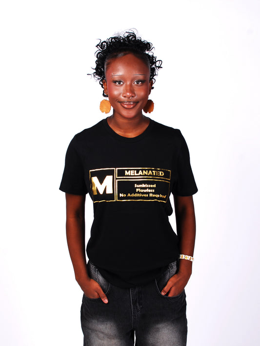 'Melanated' T-shirt Metallic Gold & Black