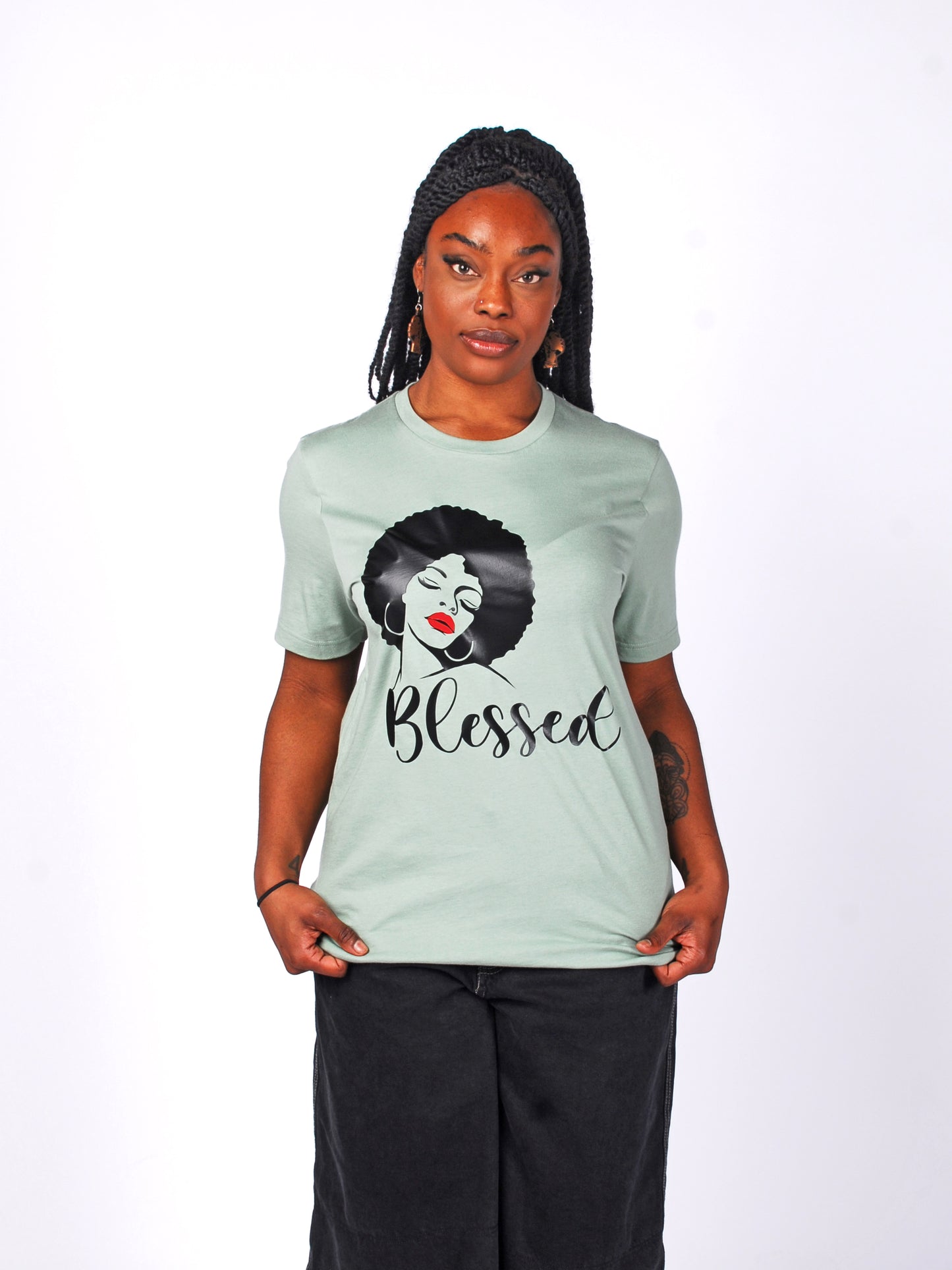 'Blessed' Tee Sage